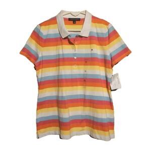 Tommy Hilfiger Sz XL Womens Striped Polo Golf Short Sleeve Shirt NWT Buttons